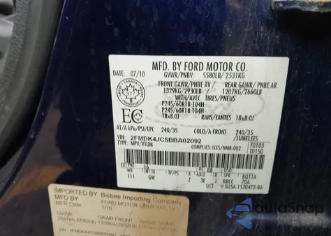 2011 Ford Edge Sel из США, поврежденный, VIN 2FMDK4JC5BBA02092